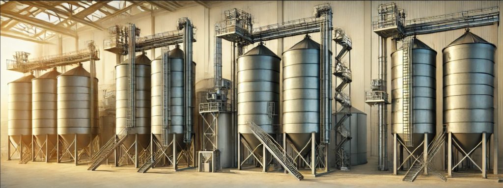Các silo chứa nhiên liệu, vật liệu dùng cho chất rắn 